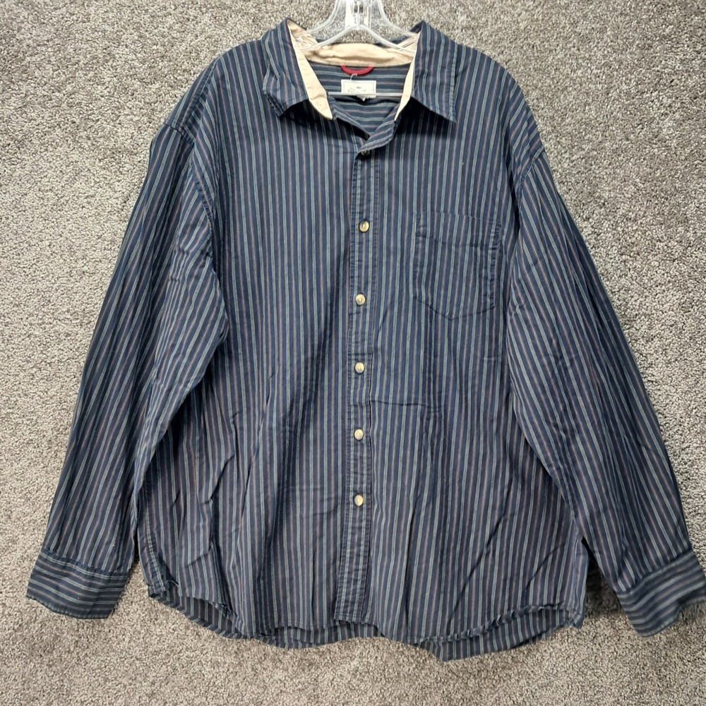 Dockers Mens XXL Button Down Shirt Navy Blue Striped Long Sleeve 100% Cotton